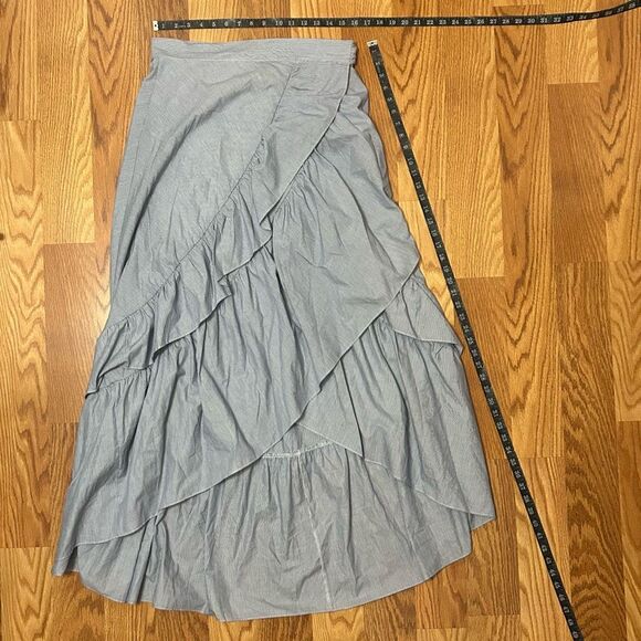 NWT New York & Company Blue Wrap Around Maxi Skirt Size M Striped Ruffle - Picture 13 of 13